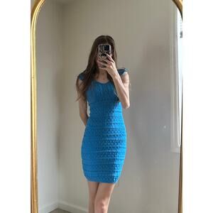 Freshman Flutter Sleeve Crochett Knit Blue Dress